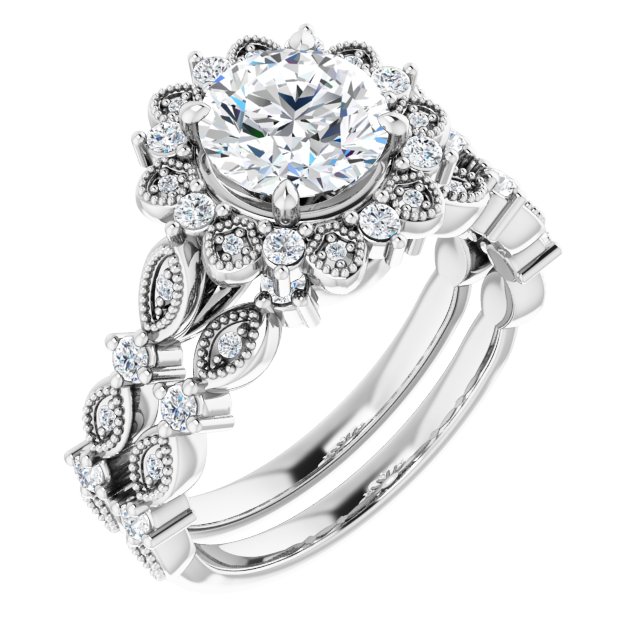 1.45 Tcw Round Lab-Grown GH/VS2+ Floral Halo Engagement Ring in 14KW | AllComponents_ViewA 1.45 Tcw Round Lab-Grown GH/VS2+ Floral Halo Engagement Ring in 14KW | AllComponents_ViewA