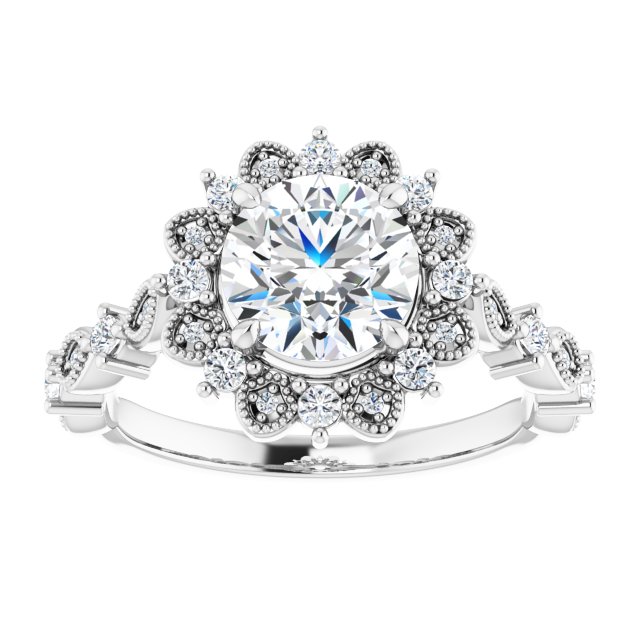 1.45 Tcw Round Lab-Grown GH/VS2+ Floral Halo Engagement Ring in 14KW | ViewS 1.45 Tcw Round Lab-Grown GH/VS2+ Floral Halo Engagement Ring in 14KW | ViewS