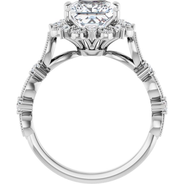 2.37 Tcw Square Moissanite DEF/VVS Floral Halo Engagement Ring in PLAT | ViewB_4 2.37 Tcw Square Moissanite DEF/VVS Floral Halo Engagement Ring in PLAT | ViewB_4