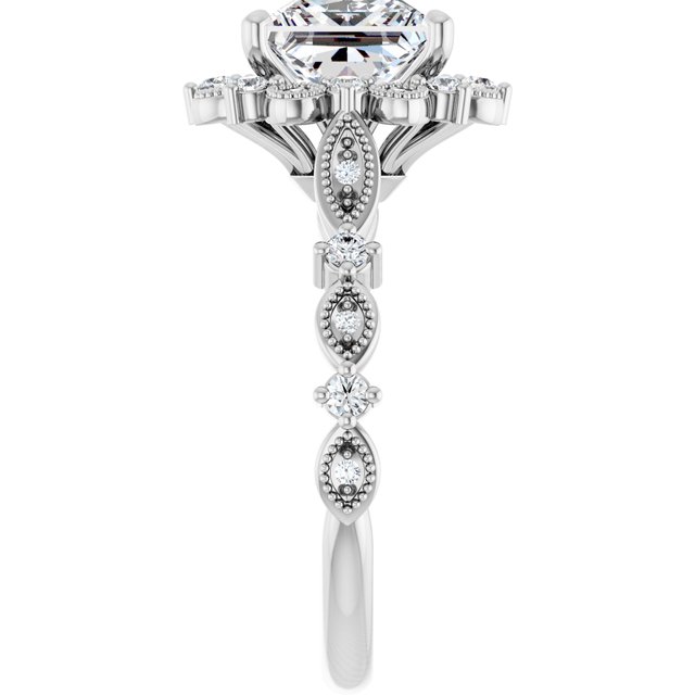 2.37 Tcw Square Moissanite DEF/VVS Floral Halo Engagement Ring in PLAT | ViewE 2.37 Tcw Square Moissanite DEF/VVS Floral Halo Engagement Ring in PLAT | ViewE