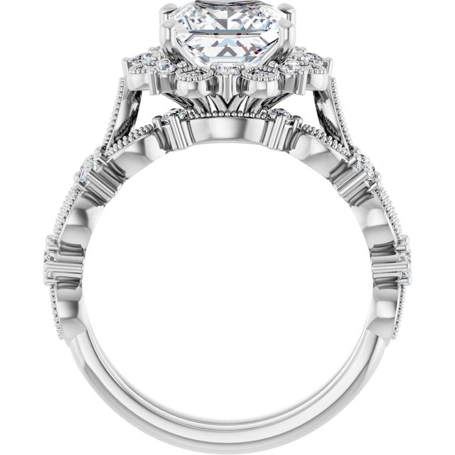 2.37 Tcw Square Moissanite DEF/VVS Floral Halo Engagement Ring in PLAT | AllComponents_ViewB_4 2.37 Tcw Square Moissanite DEF/VVS Floral Halo Engagement Ring in PLAT | AllComponents_ViewB_4