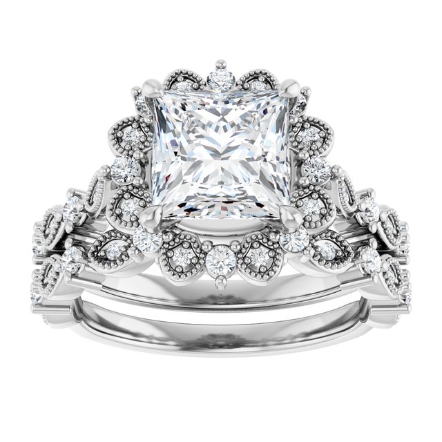 2.37 Tcw Square Moissanite DEF/VVS Floral Halo Engagement Ring in PLAT | AllComponents_ViewS 2.37 Tcw Square Moissanite DEF/VVS Floral Halo Engagement Ring in PLAT | AllComponents_ViewS