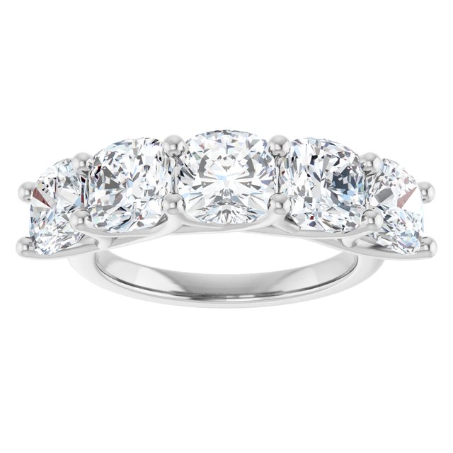 Five Stone 5.50 Cushion Moissanite DEF/VVS Anniversary Ring in PLAT | ViewS Five Stone 5.50 Cushion Moissanite DEF/VVS Anniversary Ring in PLAT | ViewS