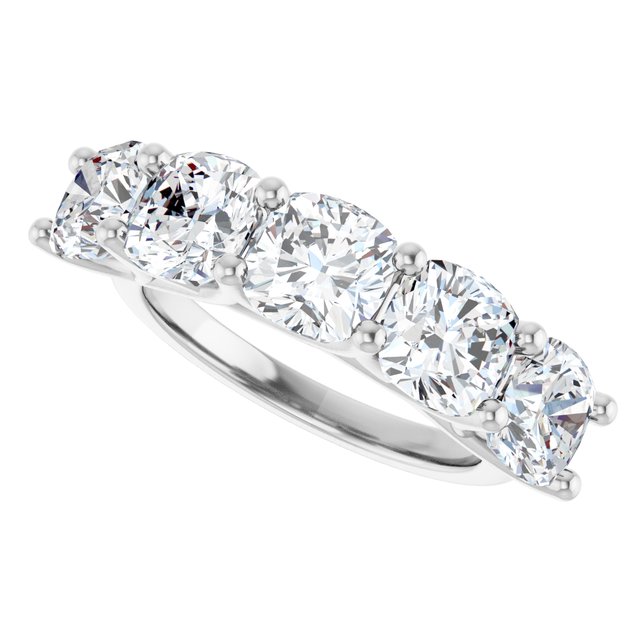 Five Stone 5.50 Cushion Moissanite DEF/VVS Anniversary Ring in PLAT | View5 Five Stone 5.50 Cushion Moissanite DEF/VVS Anniversary Ring in PLAT | View5