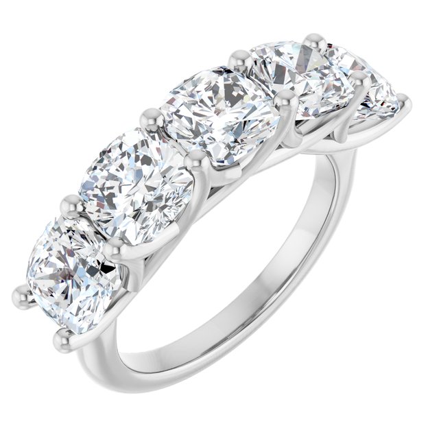 Five Stone 5.50 Cushion Moissanite DEF/VVS Anniversary Ring in PLAT | ViewA Five Stone 5.50 Cushion Moissanite DEF/VVS Anniversary Ring in PLAT | ViewA