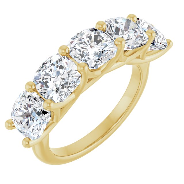Five Stone 5.50 Cushion Diamond GH/VS2+ Anniversary Ring in 14KY | ViewA Five Stone 5.50 Cushion Diamond GH/VS2+ Anniversary Ring in 14KY | ViewA
