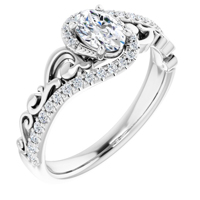 0.70 Tcw Oval Diamond GH/VS2+ Bypass Halo Engagement Ring in PLAT | ViewA