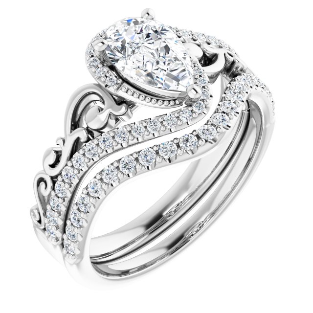 1.14 Tcw Pear Lab-Grown GH/VS2+ Bypass Halo Engagement Ring in PLAT | AllComponents_ViewA 1.14 Tcw Pear Lab-Grown GH/VS2+ Bypass Halo Engagement Ring in PLAT | AllComponents_ViewA