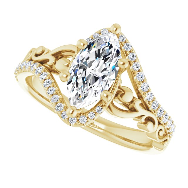 1.20 Tcw Marquise Diamond EF/VS1+ Bypass Halo Engagement Ring in 14KY | View5 1.20 Tcw Marquise Diamond EF/VS1+ Bypass Halo Engagement Ring in 14KY | View5