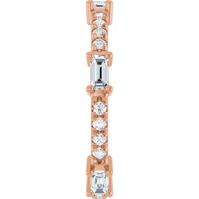 East West 0.80 tcw Emerald Moissanite DEF/VVS Eternity Ring in 14KR | ViewE