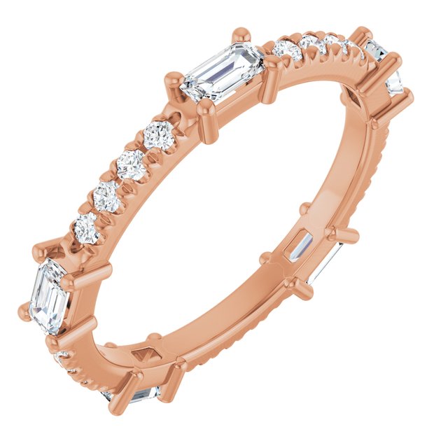 East West 0.80 tcw Emerald Moissanite DEF/VVS Eternity Ring in 14KR | ViewA