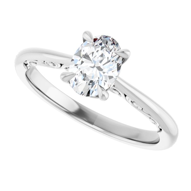0.91 carat Oval Lab-Grown D/VVS2+ Engraved Solitaire Engagement Ring in PLAT | View5
