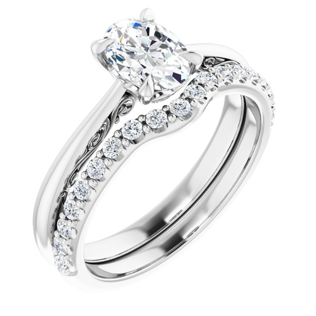 0.91 carat Oval Lab-Grown D/VVS2+ Engraved Solitaire Engagement Ring in PLAT | AllComponents_ViewA