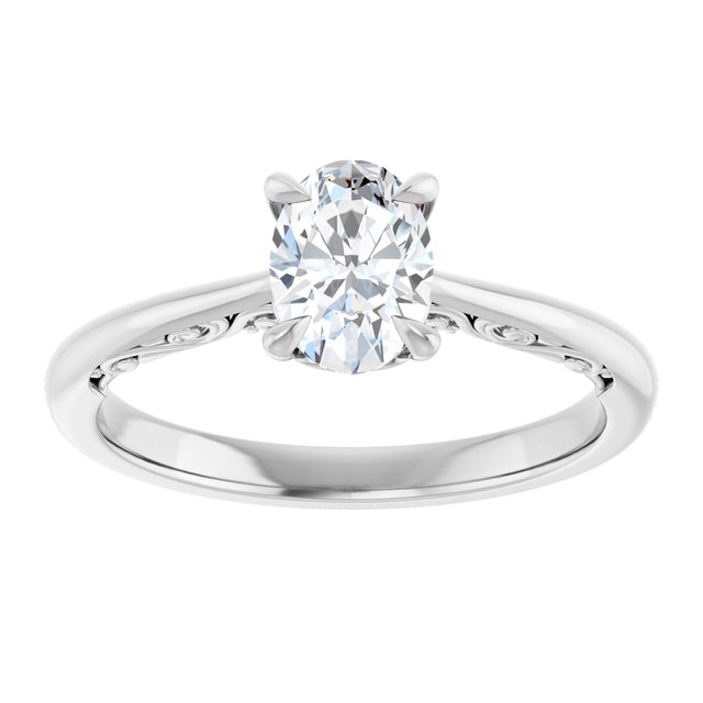 0.91 carat Oval Lab-Grown D/VVS2+ Engraved Solitaire Engagement Ring in PLAT | ViewS