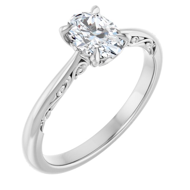 0.91 carat Oval Lab-Grown D/VVS2+ Engraved Solitaire Engagement Ring in PLAT | ViewA
