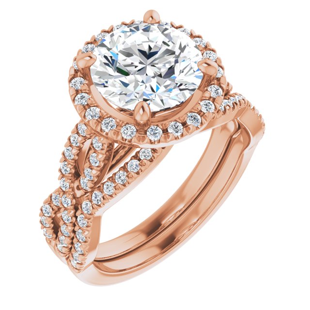 2.91 Tcw Round Moissanite DEF/VVS Infinity Halo Engagement Ring in 18KR | AllComponents_ViewA