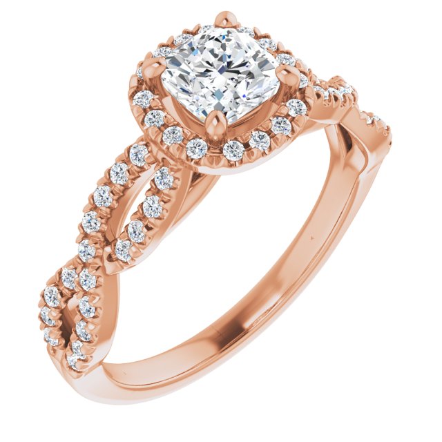 0.93 Tcw Cushion Diamond D/VVS2+ Infinity Halo Engagement Ring in 18KR | ViewA 0.93 Tcw Cushion Diamond D/VVS2+ Infinity Halo Engagement Ring in 18KR | ViewA