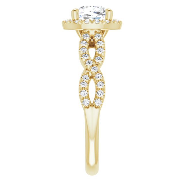 1.43 Tcw Cushion Lab-Grown D/VVS2+ Infinity Halo Engagement Ring in 18KY | ViewE
