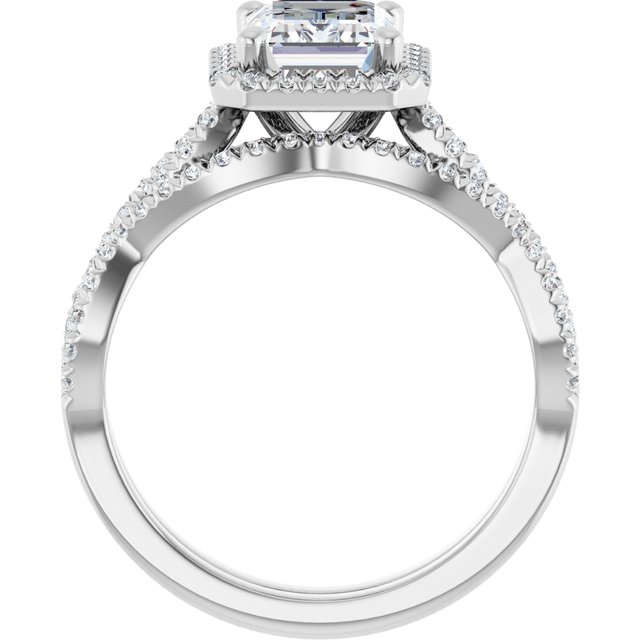 2.16 Tcw Emerald Moissanite DEF/VVS Infinity Halo Engagement Ring in 14KW | AllComponents_ViewB_4 2.16 Tcw Emerald Moissanite DEF/VVS Infinity Halo Engagement Ring in 14KW | AllComponents_ViewB_4