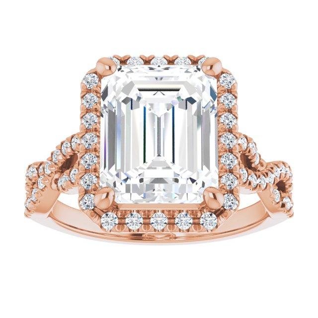 3.99 Tcw Emerald Lab-Grown EF/VS1+ Infinity Halo Engagement Ring in 14KR | ViewS