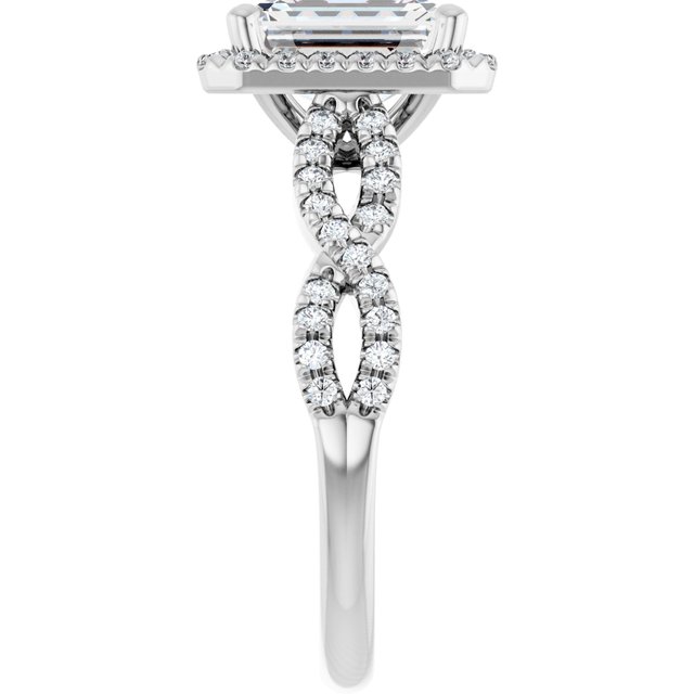 2.16 Tcw Emerald Moissanite DEF/VVS Infinity Halo Engagement Ring in 14KW | ViewE 2.16 Tcw Emerald Moissanite DEF/VVS Infinity Halo Engagement Ring in 14KW | ViewE