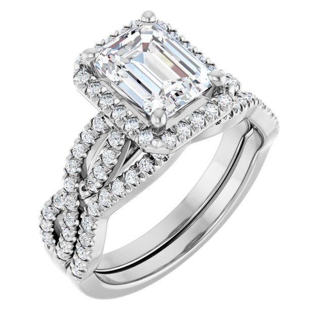 2.16 Tcw Emerald Moissanite DEF/VVS Infinity Halo Engagement Ring in 14KW | AllComponents_ViewA 2.16 Tcw Emerald Moissanite DEF/VVS Infinity Halo Engagement Ring in 14KW | AllComponents_ViewA