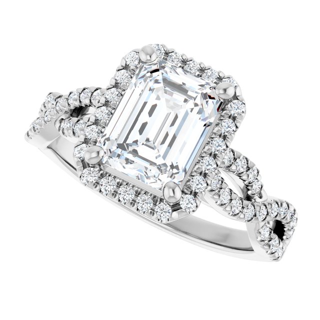 2.16 Tcw Emerald Moissanite DEF/VVS Infinity Halo Engagement Ring in 14KW | View5 2.16 Tcw Emerald Moissanite DEF/VVS Infinity Halo Engagement Ring in 14KW | View5