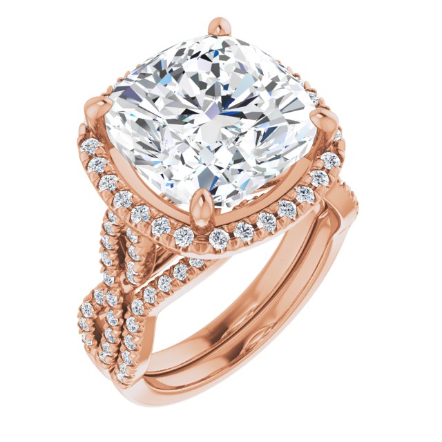 10.53 Tcw Cushion Lab-Grown D/VVS2+ Infinity Halo Engagement Ring in 18KR | AllComponents_ViewA