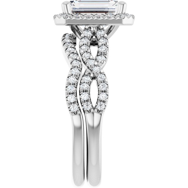 2.16 Tcw Emerald Moissanite DEF/VVS Infinity Halo Engagement Ring in 14KW | AllComponents_ViewE 2.16 Tcw Emerald Moissanite DEF/VVS Infinity Halo Engagement Ring in 14KW | AllComponents_ViewE