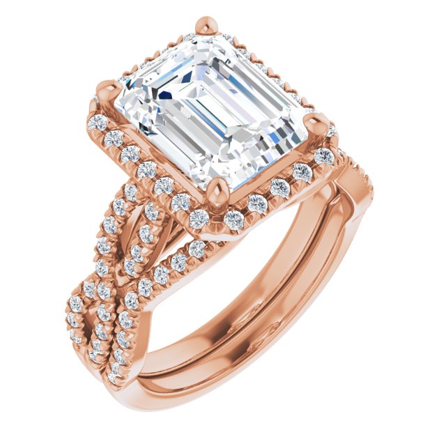 3.99 Tcw Emerald Lab-Grown EF/VS1+ Infinity Halo Engagement Ring in 14KR | AllComponents_ViewA