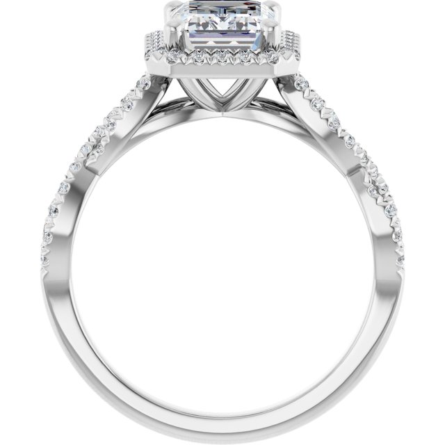 2.16 Tcw Emerald Moissanite DEF/VVS Infinity Halo Engagement Ring in 14KW | ViewB_4 2.16 Tcw Emerald Moissanite DEF/VVS Infinity Halo Engagement Ring in 14KW | ViewB_4
