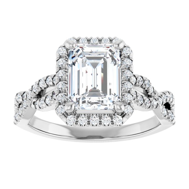 2.16 Tcw Emerald Moissanite DEF/VVS Infinity Halo Engagement Ring in 14KW | ViewS 2.16 Tcw Emerald Moissanite DEF/VVS Infinity Halo Engagement Ring in 14KW | ViewS
