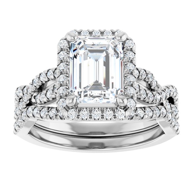 2.16 Tcw Emerald Moissanite DEF/VVS Infinity Halo Engagement Ring in 14KW | AllComponents_ViewS 2.16 Tcw Emerald Moissanite DEF/VVS Infinity Halo Engagement Ring in 14KW | AllComponents_ViewS