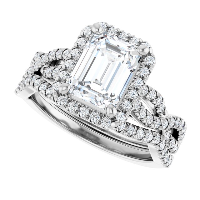 2.16 Tcw Emerald Moissanite DEF/VVS Infinity Halo Engagement Ring in 14KW | AllComponents_View5 2.16 Tcw Emerald Moissanite DEF/VVS Infinity Halo Engagement Ring in 14KW | AllComponents_View5