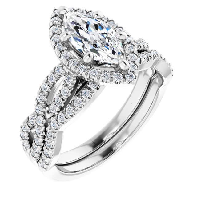 1.41 Tcw Marquise Diamond EF/VS1+ Infinity Halo Engagement Ring in 14KW | AllComponents_ViewA