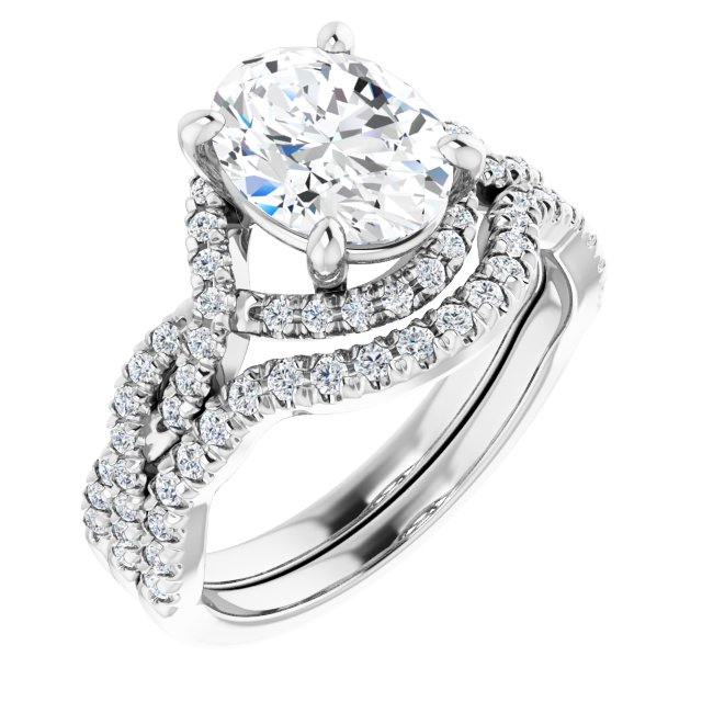 2.44 Tcw Oval Lab-Grown D/VVS2+ Bypass Halo Engagement Ring in 14KW | AllComponents_ViewA