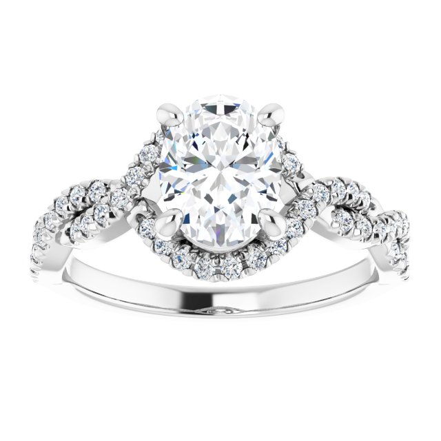 1.84 Tcw Oval Lab-Grown GH/VS2+ Bypass Halo Engagement Ring in 14KW | ViewS