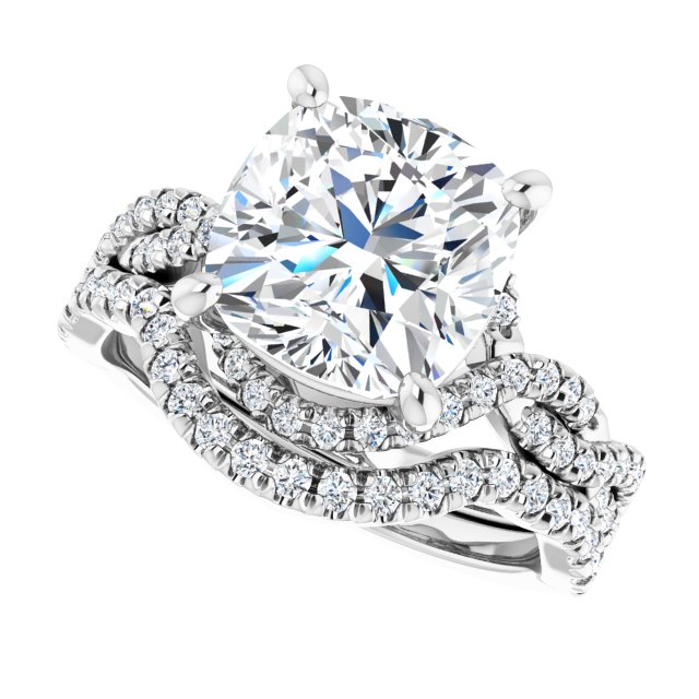 3.65 Tcw Cushion Lab-Grown GH/VS2+ Bypass Halo Engagement Ring in 18KW | AllComponents_View5 3.65 Tcw Cushion Lab-Grown GH/VS2+ Bypass Halo Engagement Ring in 18KW | AllComponents_View5