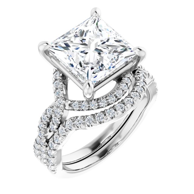 4.66 Tcw Square Lab-Grown EF/VS1+ Bypass Halo Engagement Ring in PLAT | AllComponents_ViewA