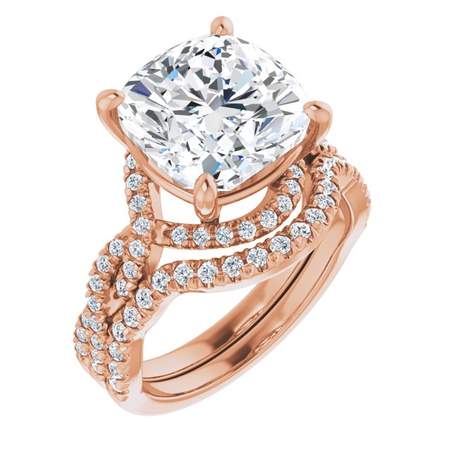 5.37 Tcw Cushion Diamond GH/VS2+ Bypass Halo Engagement Ring in 18KR | AllComponents_ViewA 5.37 Tcw Cushion Diamond GH/VS2+ Bypass Halo Engagement Ring in 18KR | AllComponents_ViewA
