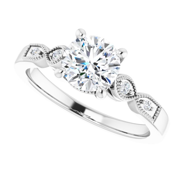 1.05 Round Lab-Grown D/VVS2+ Vintage Sidestone Engagement Ring in PLAT | View5 1.05 Round Lab-Grown D/VVS2+ Vintage Sidestone Engagement Ring in PLAT | View5