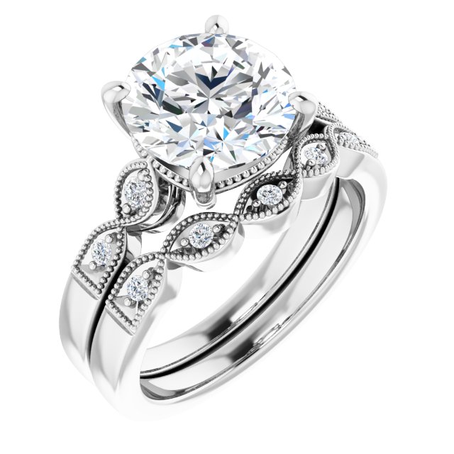3.17 Round Diamond EF/VS1+ Vintage Sidestone Engagement Ring in 14KW | AllComponents_ViewA 3.17 Round Diamond EF/VS1+ Vintage Sidestone Engagement Ring in 14KW | AllComponents_ViewA