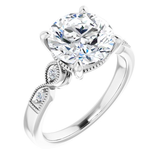 3.17 Round Diamond EF/VS1+ Vintage Sidestone Engagement Ring in 14KW | ViewA 3.17 Round Diamond EF/VS1+ Vintage Sidestone Engagement Ring in 14KW | ViewA