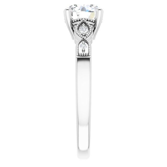 1.05 Round Lab-Grown D/VVS2+ Vintage Sidestone Engagement Ring in PLAT | ViewE 1.05 Round Lab-Grown D/VVS2+ Vintage Sidestone Engagement Ring in PLAT | ViewE