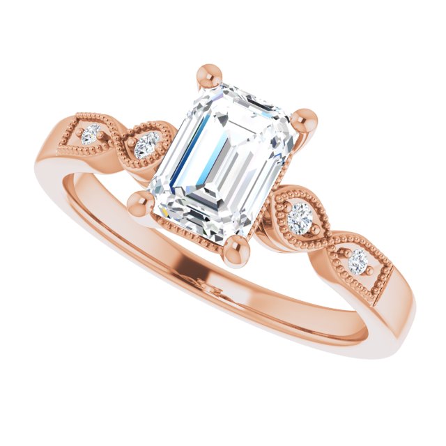 1.06 Emerald Diamond GH/VS2+ Vintage Sidestone Engagement Ring in 18KR | View5 1.06 Emerald Diamond GH/VS2+ Vintage Sidestone Engagement Ring in 18KR | View5