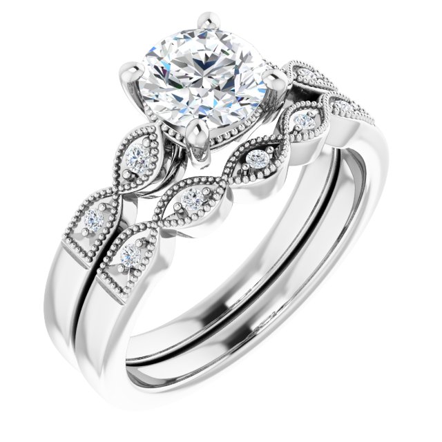 1.05 Round Lab-Grown D/VVS2+ Vintage Sidestone Engagement Ring in PLAT | AllComponents_ViewA 1.05 Round Lab-Grown D/VVS2+ Vintage Sidestone Engagement Ring in PLAT | AllComponents_ViewA