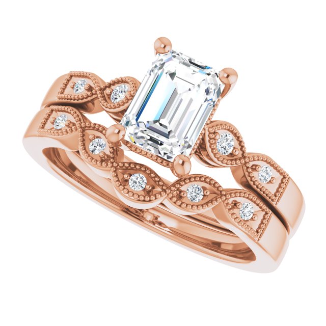 1.06 Emerald Diamond GH/VS2+ Vintage Sidestone Engagement Ring in 18KR | AllComponents_View5 1.06 Emerald Diamond GH/VS2+ Vintage Sidestone Engagement Ring in 18KR | AllComponents_View5