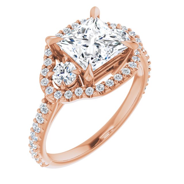 2.38 tcw Square Lab-Grown D/VVS2+ Halo Three Stone Engagement Ring in 18KR | ViewA