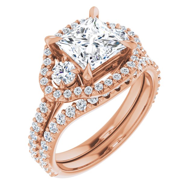 2.38 tcw Square Lab-Grown D/VVS2+ Halo Three Stone Engagement Ring in 18KR | AllComponents_ViewA