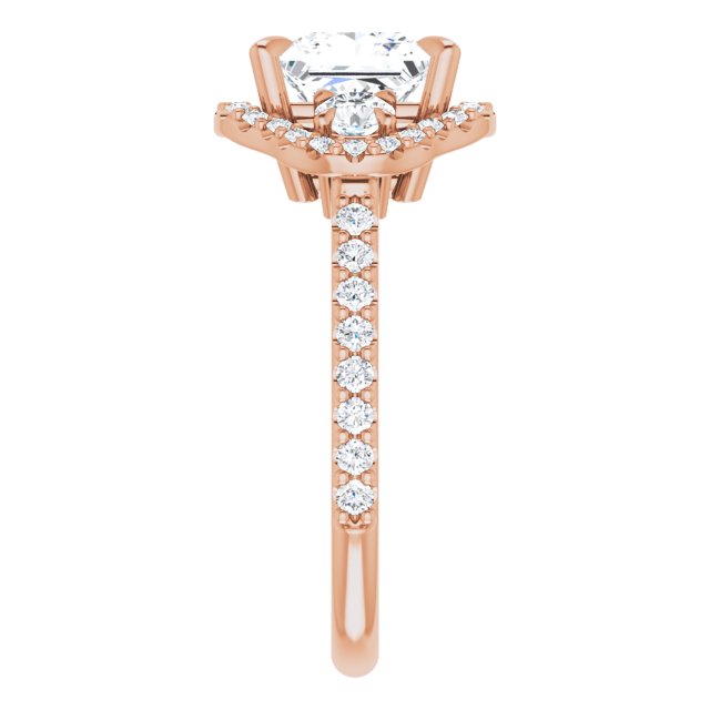 2.38 tcw Square Lab-Grown D/VVS2+ Halo Three Stone Engagement Ring in 18KR | ViewE